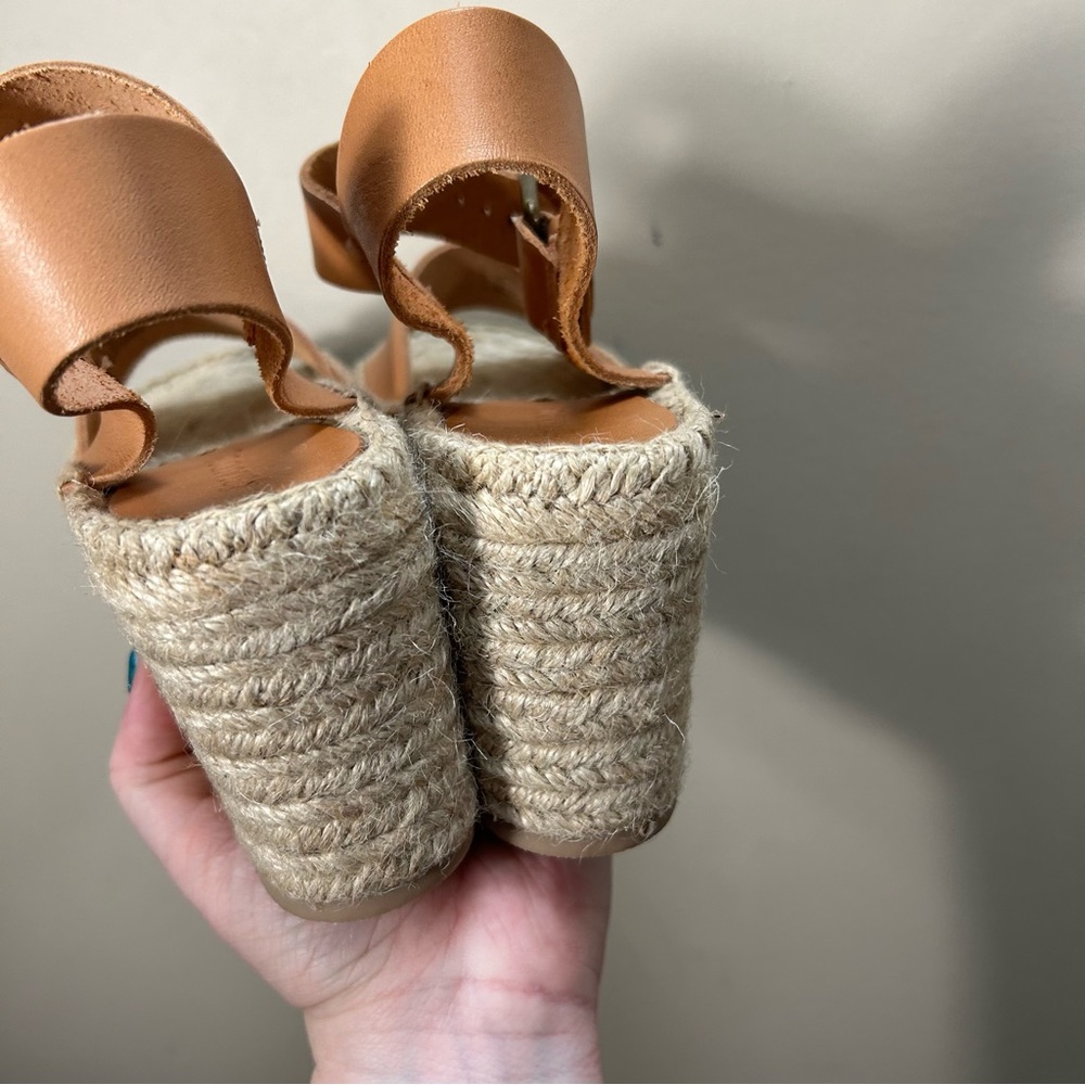 Madewell Cognac Leather Espadrille Wedge Sandals - Picture 7 of 11